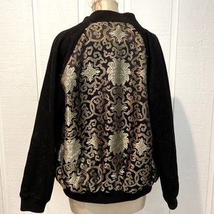 Pink Stitch Brocade Baroque Bomber Jacket